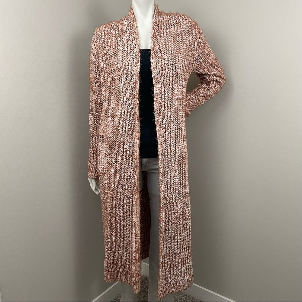 NWOT BOBEAU Brick Orange & White Eyelash Sweater Open Duster Cardigan